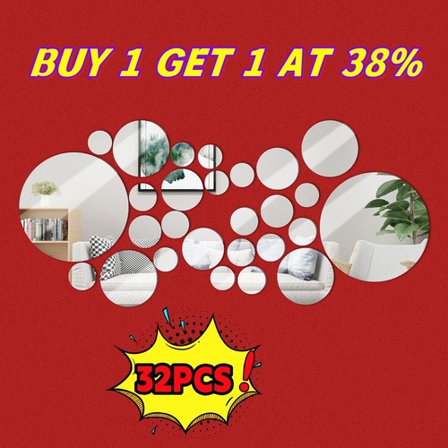 32pcs round mirror tiles wall - 32pcs,