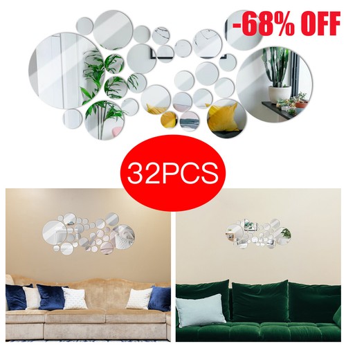 32pcs round mirror tiles wall - round,
